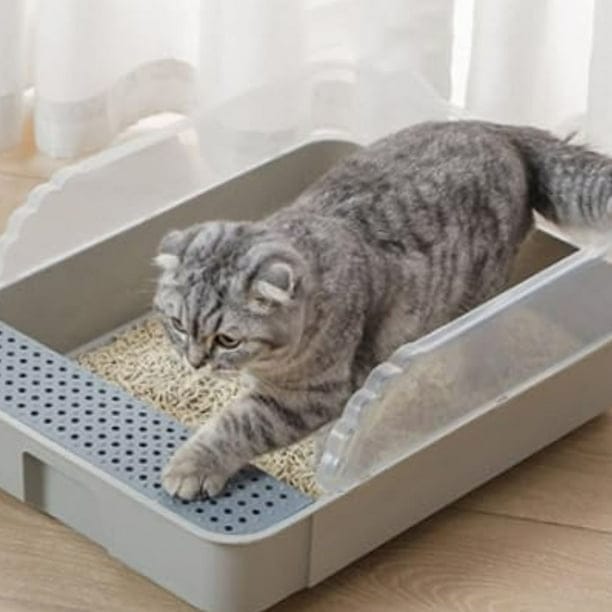 Arenera para Gatos con Borde Elevado y Rejilla